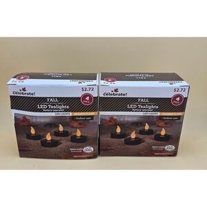 Way to Celebrate Fall LED Tealights 8 Pack Orange Flame Battery Operated Black